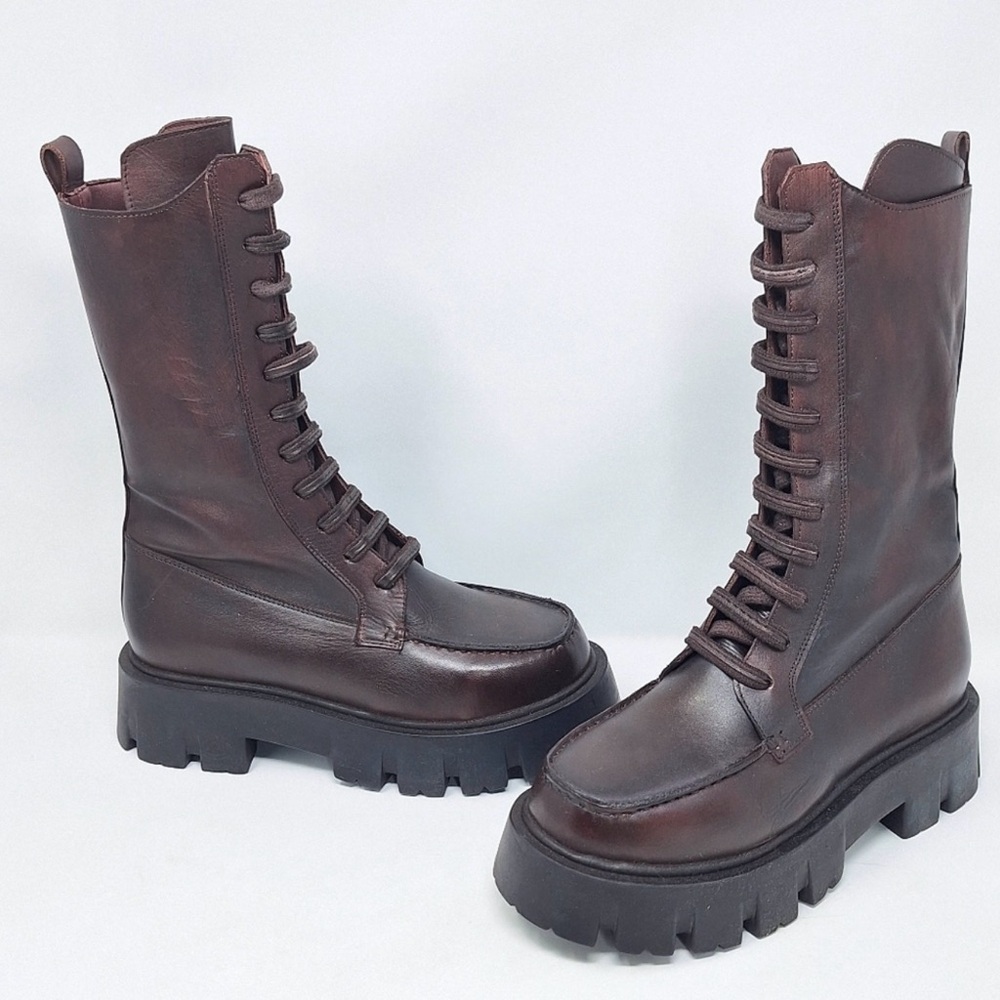 Free People Jones Lug Sole Lace Up Boots Burgundy Size 7.5